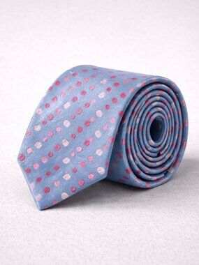 TM Lewin Silk Polka Dot Tie Blue Pink Classic British Necktie Jacquard Office